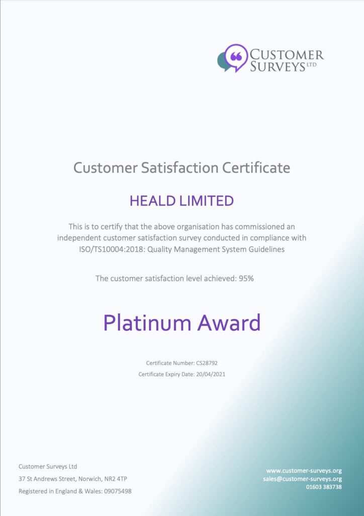 Heald Platinum Award for Customer Satisfaction 2020